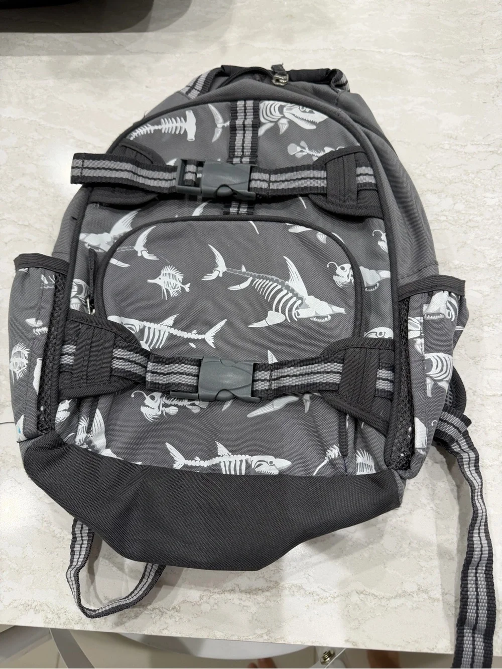 Pottery Barn Kids Gray Shark Skeleton Print Backpack glow in the dark